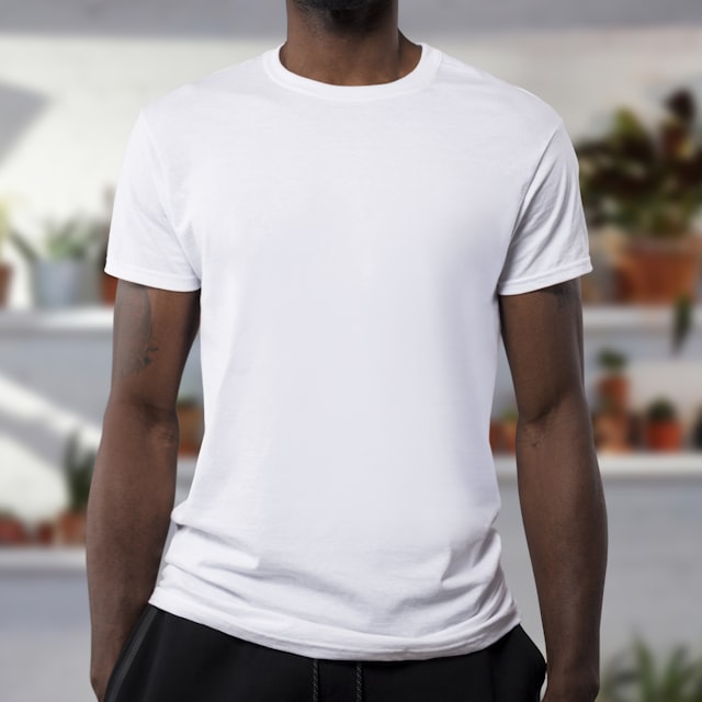 Folded linen shirts on a retail shelf